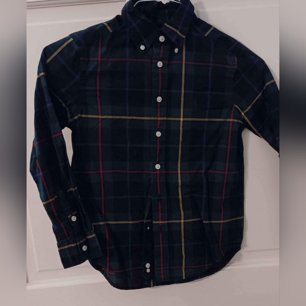 Ralph Lauren casual plaid button up collared long sleeve shirt boys size small 8